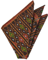 Red, Yellow, White & Green on Dark Brown Mudmee Silk Pocket Square #VPS-22